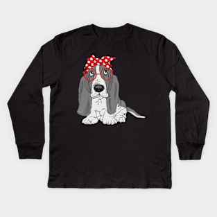 Basset Hound Bandana Kids Long Sleeve T-Shirt